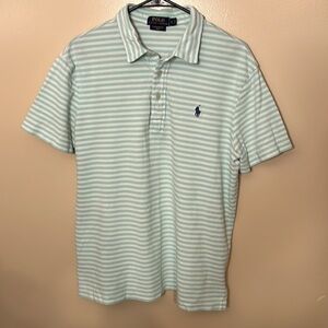 Polo Ralph Lauren Mens Featherweight Mesh Green/White Striped Polo Sz L EUC